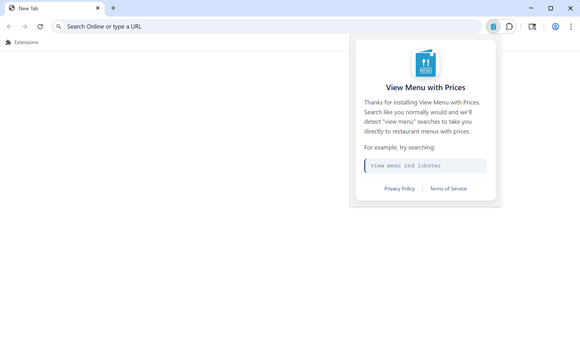 View Menu with Prices Extension Interface